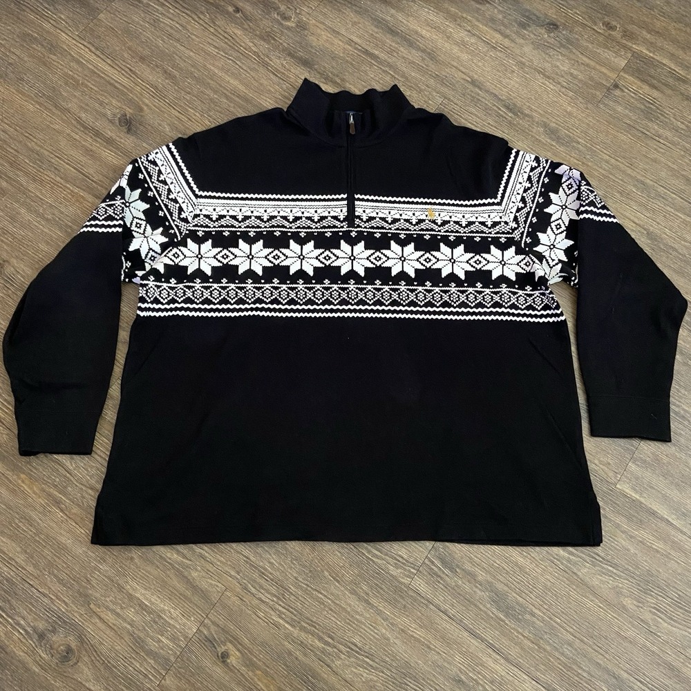 Polo Ralph Lauren Estate Rib Black Snowflake Quarter Zip Sweater Men's Medium
